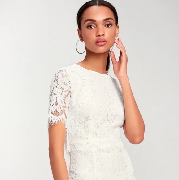 LULUS DEVOTION WHITE LACE MIDI DRESS - Picture 1 of 3